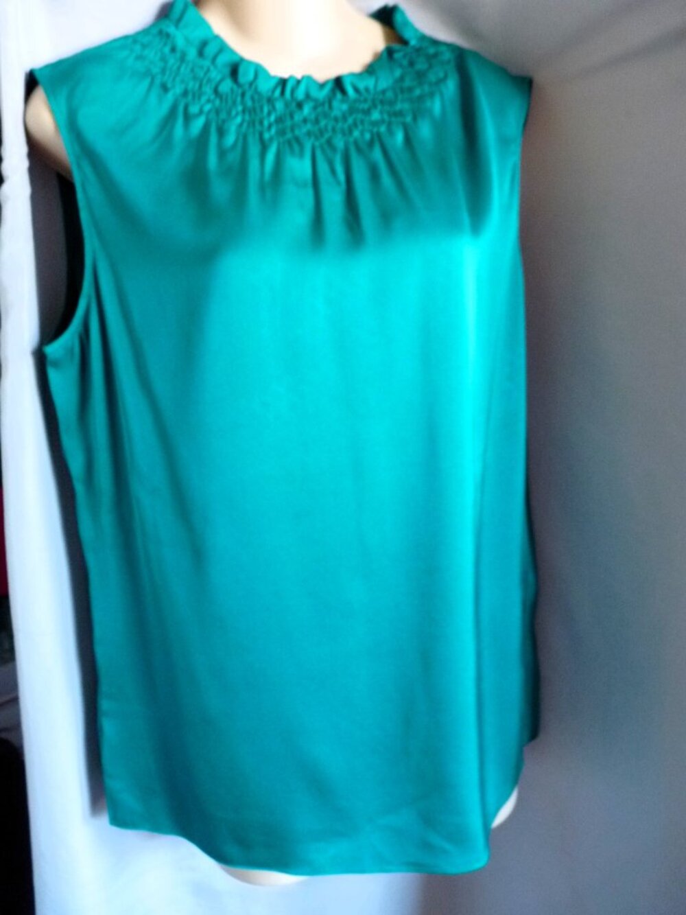 Kobi Halperin green silk smocked neck line top M